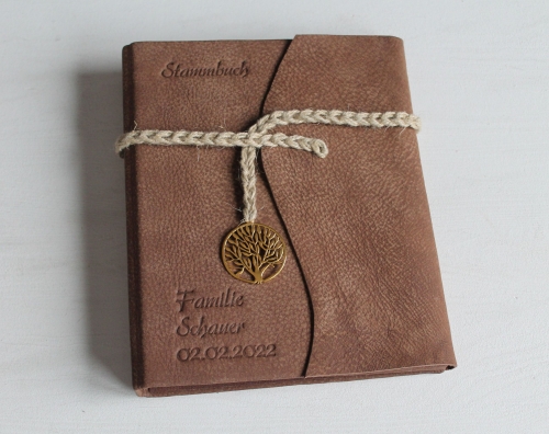 Preview: Stammbuch "Baum" aus braunem Büffelleder, DIN A5